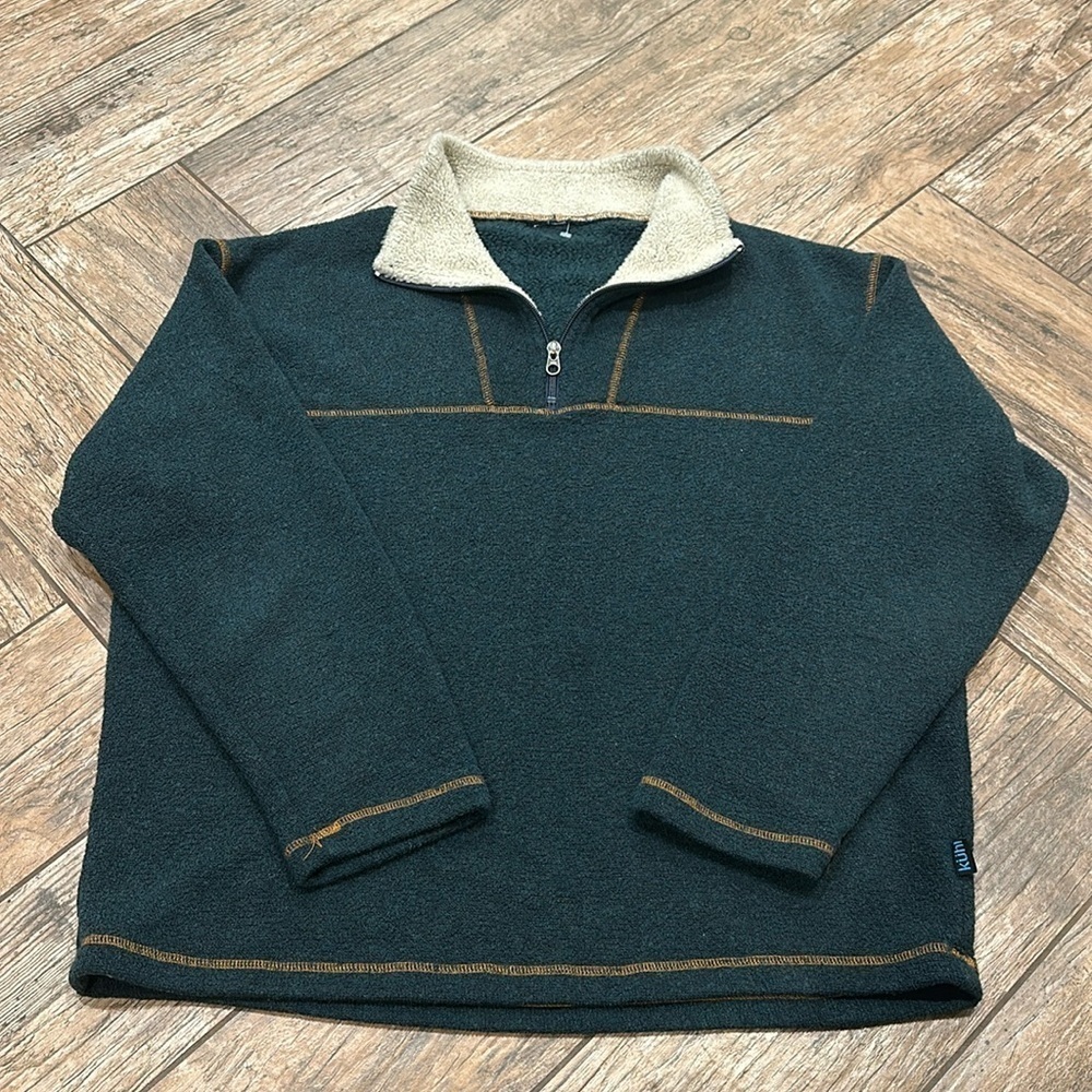 Kuhl Alfpaca Fleece Men’s Medium Green 1/4 Zip Pullover Sweater Hiking Outdoors